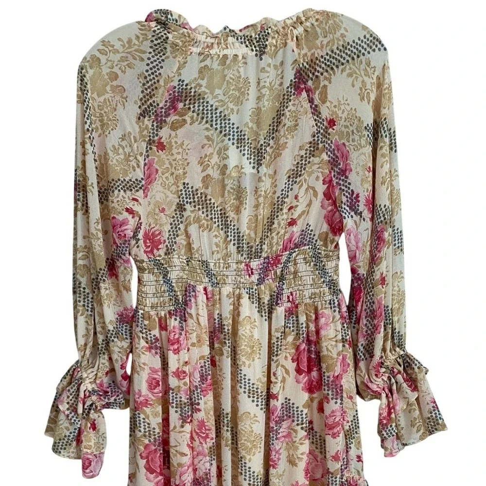 Free People Floral Maxi Dress Natural Combo V-Neck Smocked Waist Small OB2097030 - Picture 7 of 15